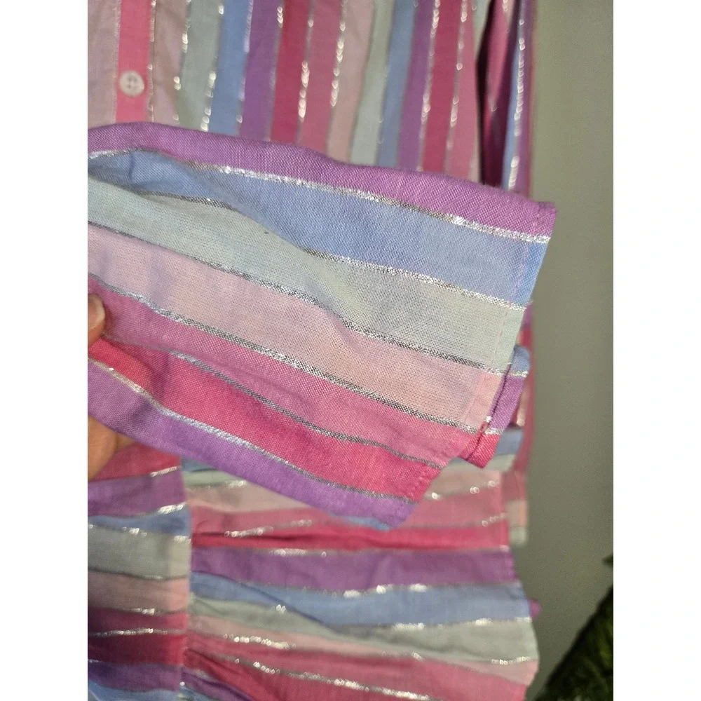 J Crew NWT Pink Striped Tiered Dress Metallic Detail Babydoll Cottagecore Medium
